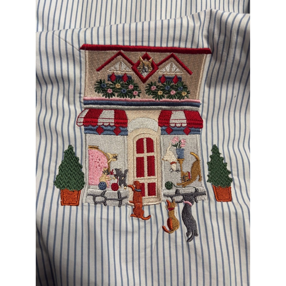 Bechamel 1X Cat Boutique Embroidered Button Shirt Cotton Novelty EUX Cottage - Picture 8 of 10